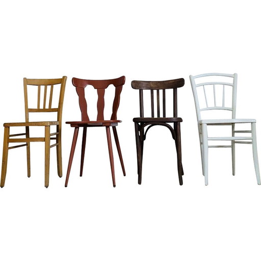 Set of 4 mismatched vintage chairs