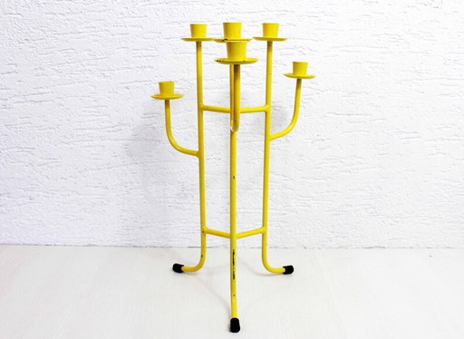 Pretty yellow metal candle holder with 6 lights 1980