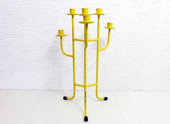 Image 1 of Pretty yellow metal candle holder with 6 lights 1980