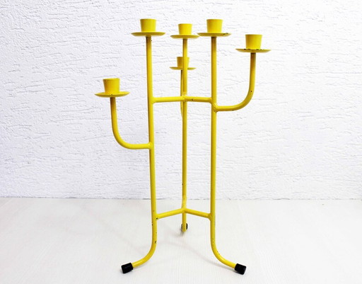 Pretty yellow metal candle holder with 6 lights 1980