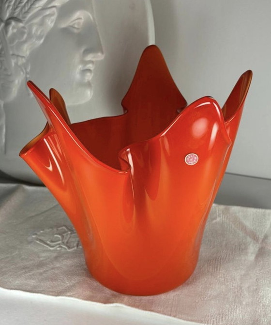 Image 1 of Murano Orange Handkerchief Vase Large