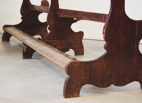 Image 1 of Antique Gothic Church Benches, Late 1800S – Set Of 4 Pine Wood Pew Benches