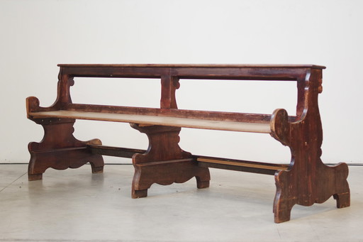 Antique Gothic Church Benches, Late 1800S – Set Of 4 Pine Wood Pew Benches