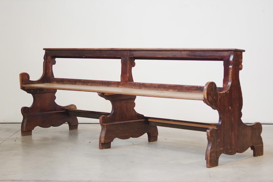 Image 1 of Antique Gothic Church Benches, Late 1800S – Set Of 4 Pine Wood Pew Benches