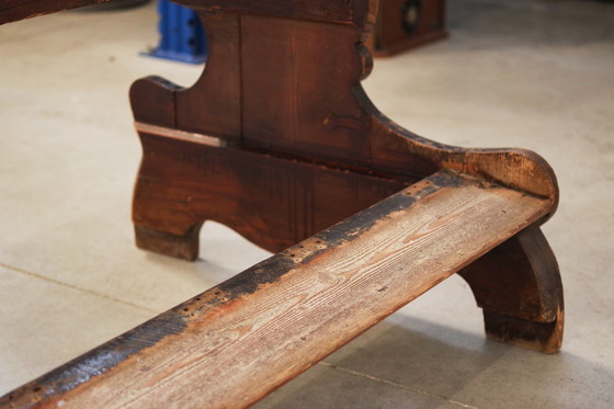 Image 1 of Antique Gothic Church Benches, Late 1800S – Set Of 4 Pine Wood Pew Benches