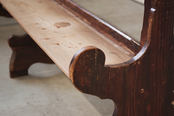 Image 1 of Antique Gothic Church Benches, Late 1800S – Set Of 4 Pine Wood Pew Benches