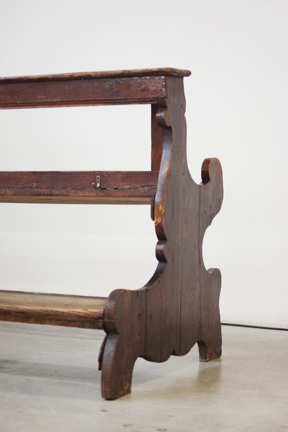 Image 1 of Antique Gothic Church Benches, Late 1800S – Set Of 4 Pine Wood Pew Benches