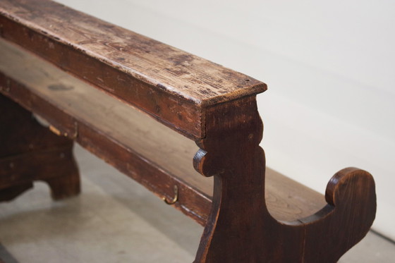 Image 1 of Antique Gothic Church Benches, Late 1800S – Set Of 4 Pine Wood Pew Benches