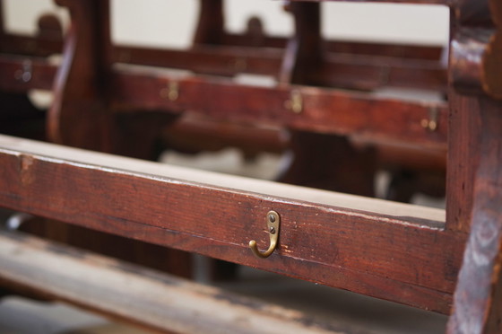 Image 1 of Antique Gothic Church Benches, Late 1800S – Set Of 4 Pine Wood Pew Benches