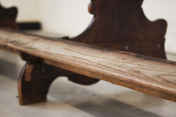 Image 1 of Antique Gothic Church Benches, Late 1800S – Set Of 4 Pine Wood Pew Benches