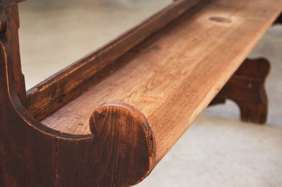 Image 1 of Antique Gothic Church Benches, Late 1800S – Set Of 4 Pine Wood Pew Benches