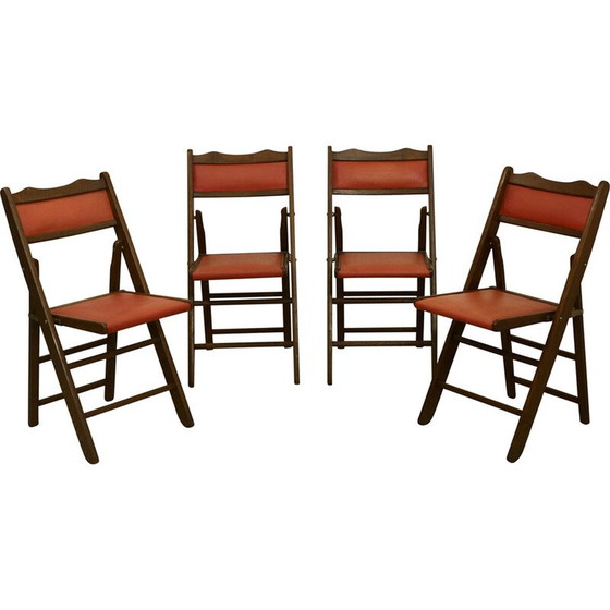 Image 1 of Set of 4 vintage Art Deco folding chairs in cedar wood, China 1950