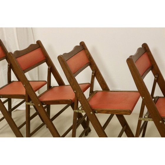 Image 1 of Set of 4 vintage Art Deco folding chairs in cedar wood, China 1950