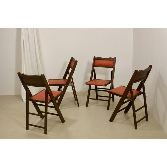 Image 1 of Set of 4 vintage Art Deco folding chairs in cedar wood, China 1950