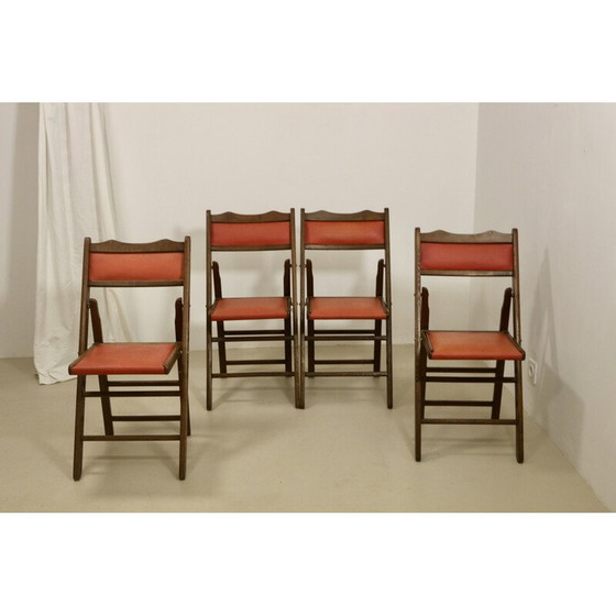 Image 1 of Set of 4 vintage Art Deco folding chairs in cedar wood, China 1950