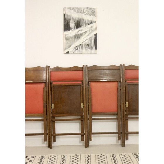 Image 1 of Set of 4 vintage Art Deco folding chairs in cedar wood, China 1950