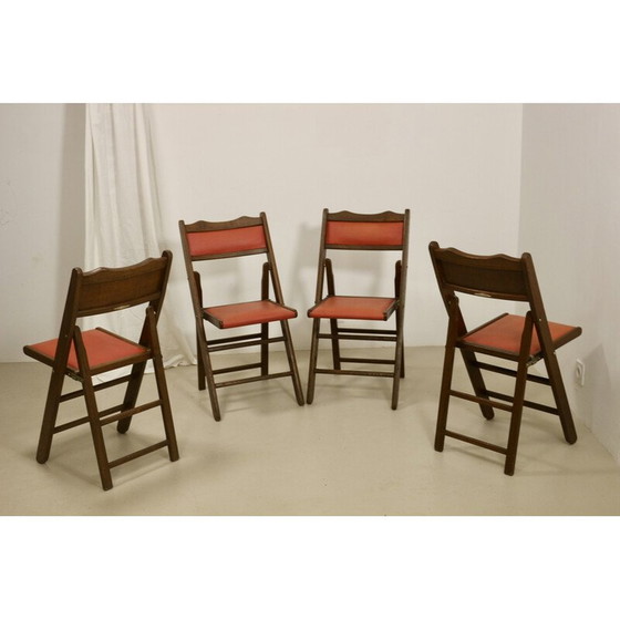 Image 1 of Set of 4 vintage Art Deco folding chairs in cedar wood, China 1950