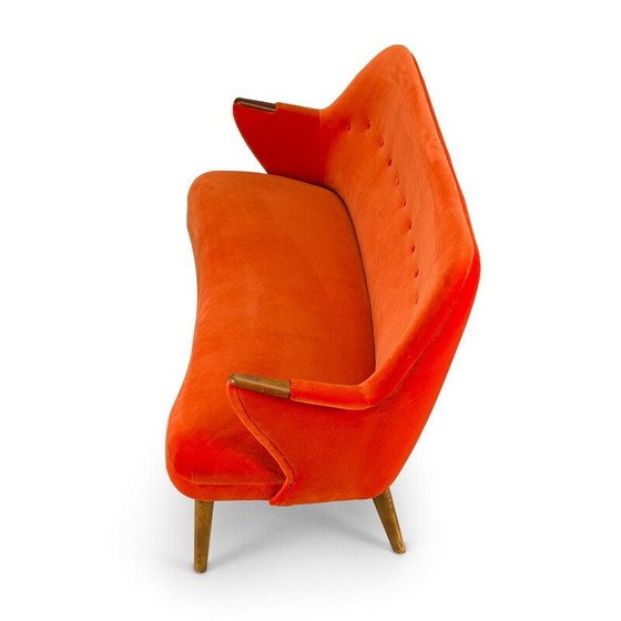 Image 1 of Mid-century velvet orange 3-seat sofa by CFC Silkeborg, 1960s