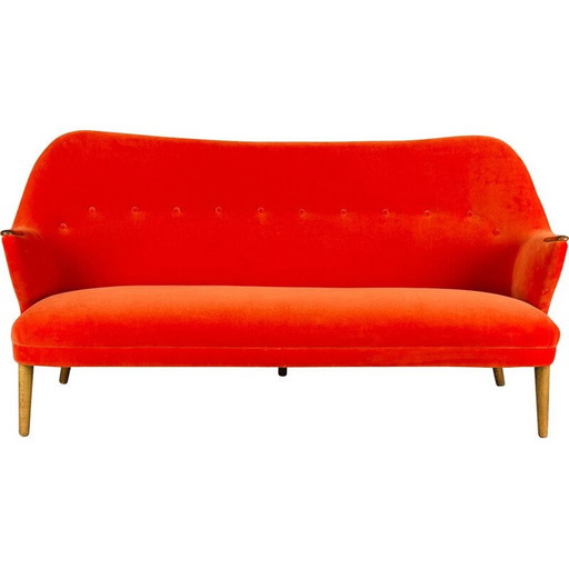 Mid-century velvet orange 3-seat sofa by CFC Silkeborg, 1960s