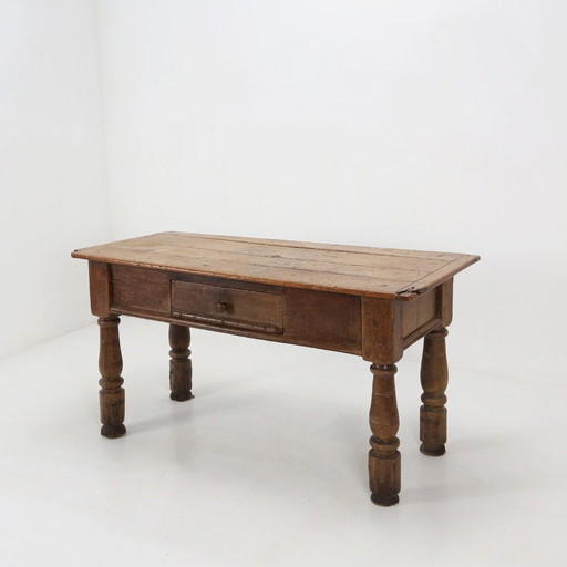 Belgian Antique Oak Console Table with Drawer, ca. 1740