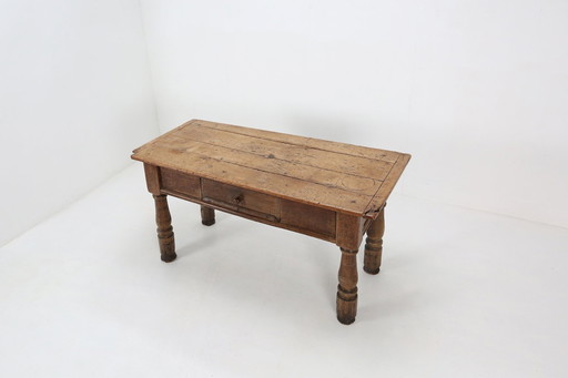 Belgian Antique Oak Console Table with Drawer, ca. 1740