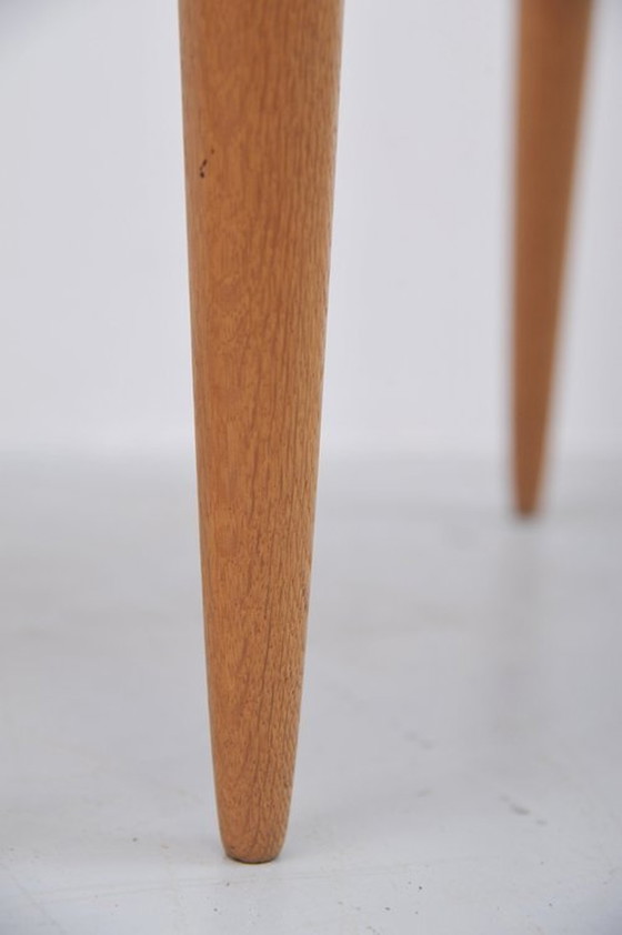 Image 1 of Uno & Östen Kristiansson three-legged stool oak leather 1950 luxury Sweden