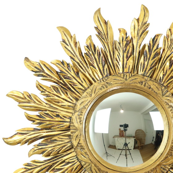 Image 1 of Rare Wooden Sun Mirror Xl