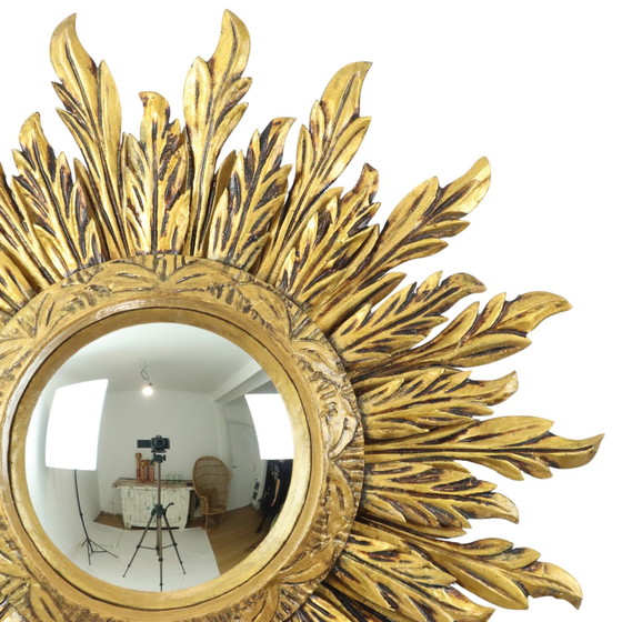 Image 1 of Rare Wooden Sun Mirror Xl