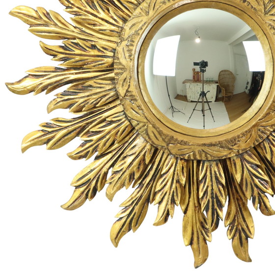 Image 1 of Rare Wooden Sun Mirror Xl