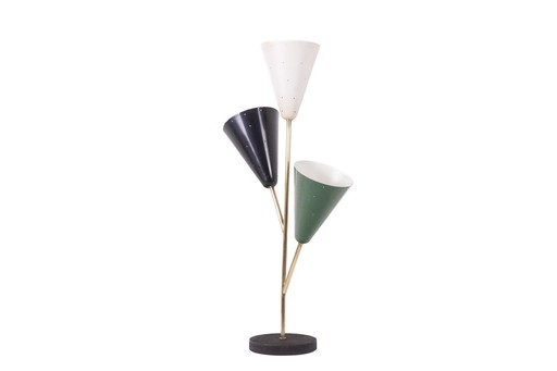 Stilnovo Lamp with 3 Lights in Lacquered Sheet Metal and Brass, 1960s