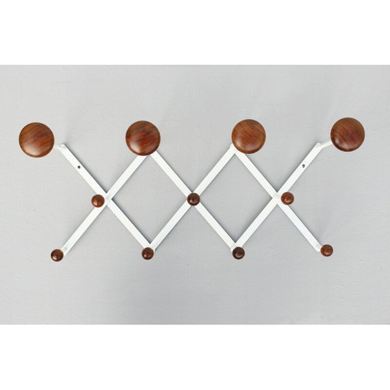 Image 1 of Vintage coat rack in white lacquered metal and brown wood, 1960s