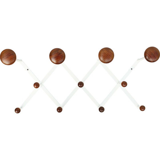 Image 1 of Vintage coat rack in white lacquered metal and brown wood, 1960s