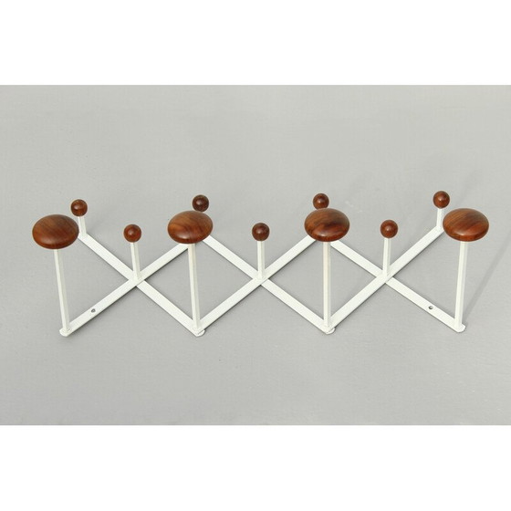 Image 1 of Vintage coat rack in white lacquered metal and brown wood, 1960s