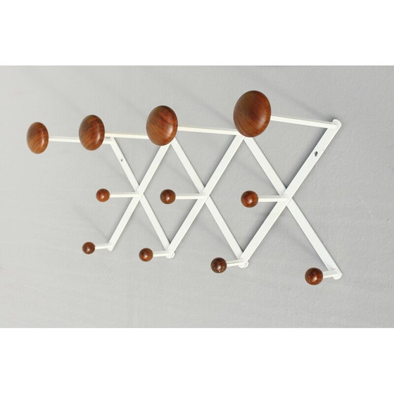 Image 1 of Vintage coat rack in white lacquered metal and brown wood, 1960s