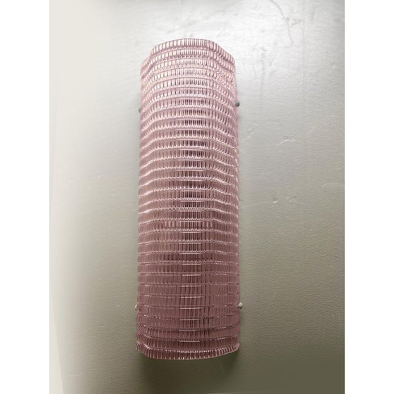 Image 1 of Set Of Two Diamanted Pink Rectangular Murano Glass Wall Sconce