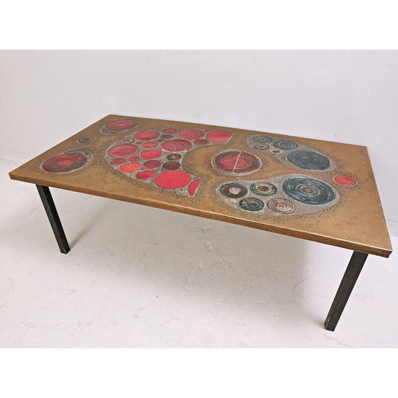 Image 1 of Tavolino da caffè vintage in ottone e ceramica, 1968