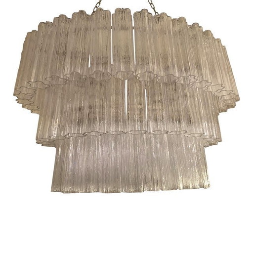 Contemporary Oval Transparent “Tronchi” Murano Glass Chandelier In Venini Style