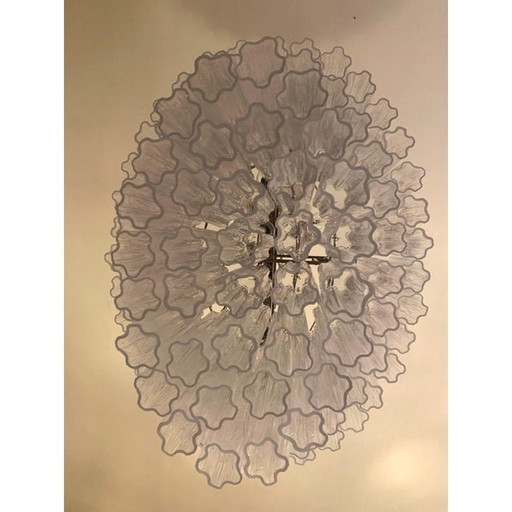 Contemporary Oval Transparent “Tronchi” Murano Glass Chandelier In Venini Style