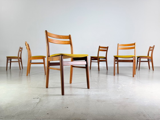 Image 1 of Set of 6 Midcentury Chairs Teak Danish Design Yellow 1960