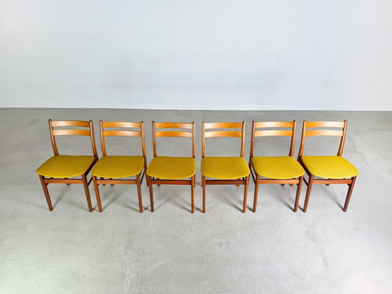 Image 1 of Set of 6 Midcentury Chairs Teak Danish Design Yellow 1960