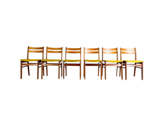 Image 1 of Set of 6 Midcentury Chairs Teak Danish Design Yellow 1960