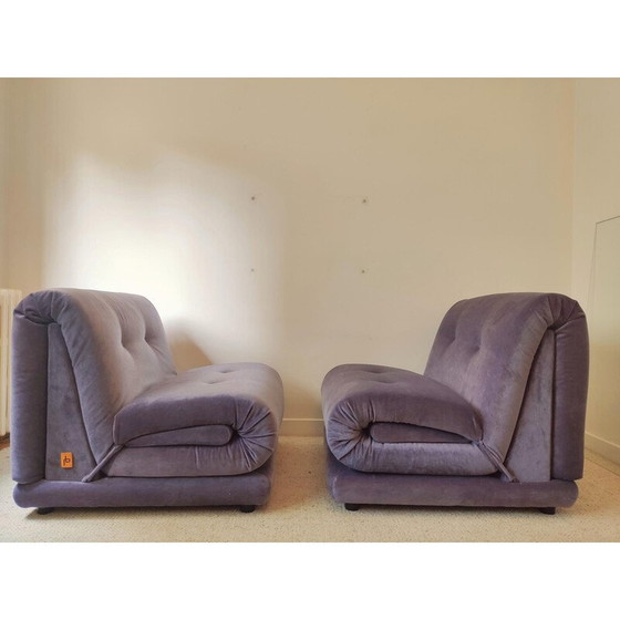 Image 1 of Pair of vintage armchairs in purple mohair velvet for Salotti Pd, Italy 1970
