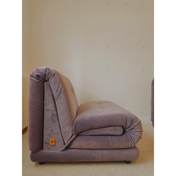Image 1 of Pair of vintage armchairs in purple mohair velvet for Salotti Pd, Italy 1970