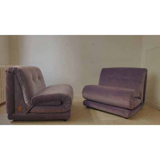 Image 1 of Pair of vintage armchairs in purple mohair velvet for Salotti Pd, Italy 1970