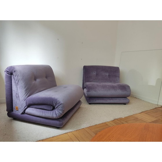 Image 1 of Pair of vintage armchairs in purple mohair velvet for Salotti Pd, Italy 1970