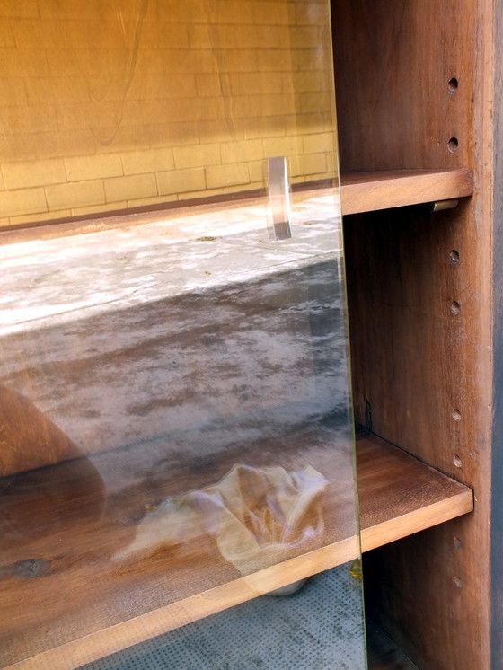 Image 1 of Large Bookcase Italian Art Decò Design Rational Autarchy Years '30 In Walnuts Glass