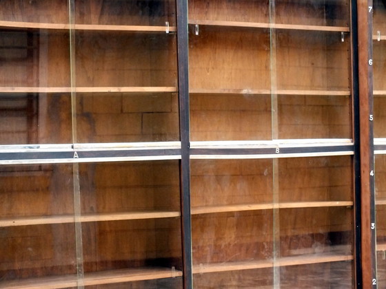 Image 1 of Large Bookcase Italian Art Decò Design Rational Autarchy Years '30 In Walnuts Glass