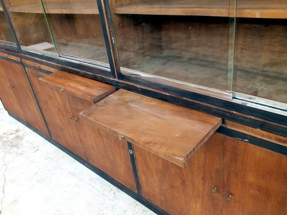 Image 1 of Large Bookcase Italian Art Decò Design Rational Autarchy Years '30 In Walnuts Glass