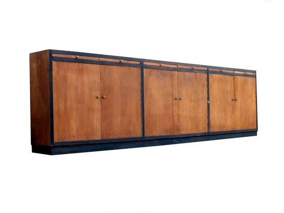 Image 1 of Large Bookcase Italian Art Decò Design Rational Autarchy Years '30 In Walnuts Glass