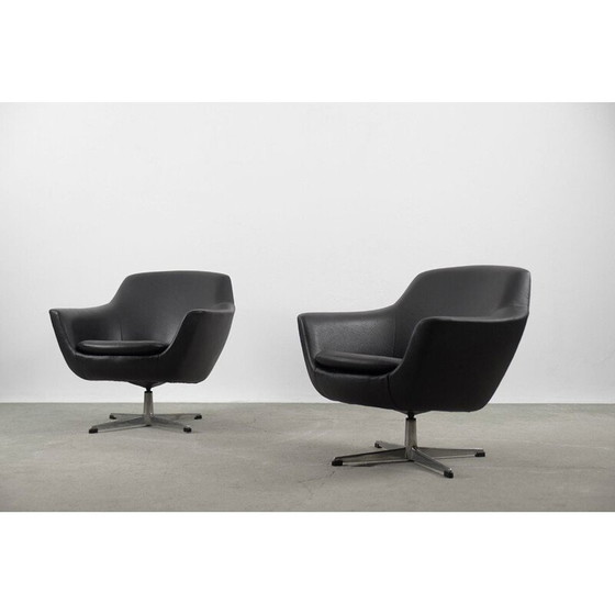 Image 1 of Pair of Vintage Black Swivel Chair Scandinavian 1970s